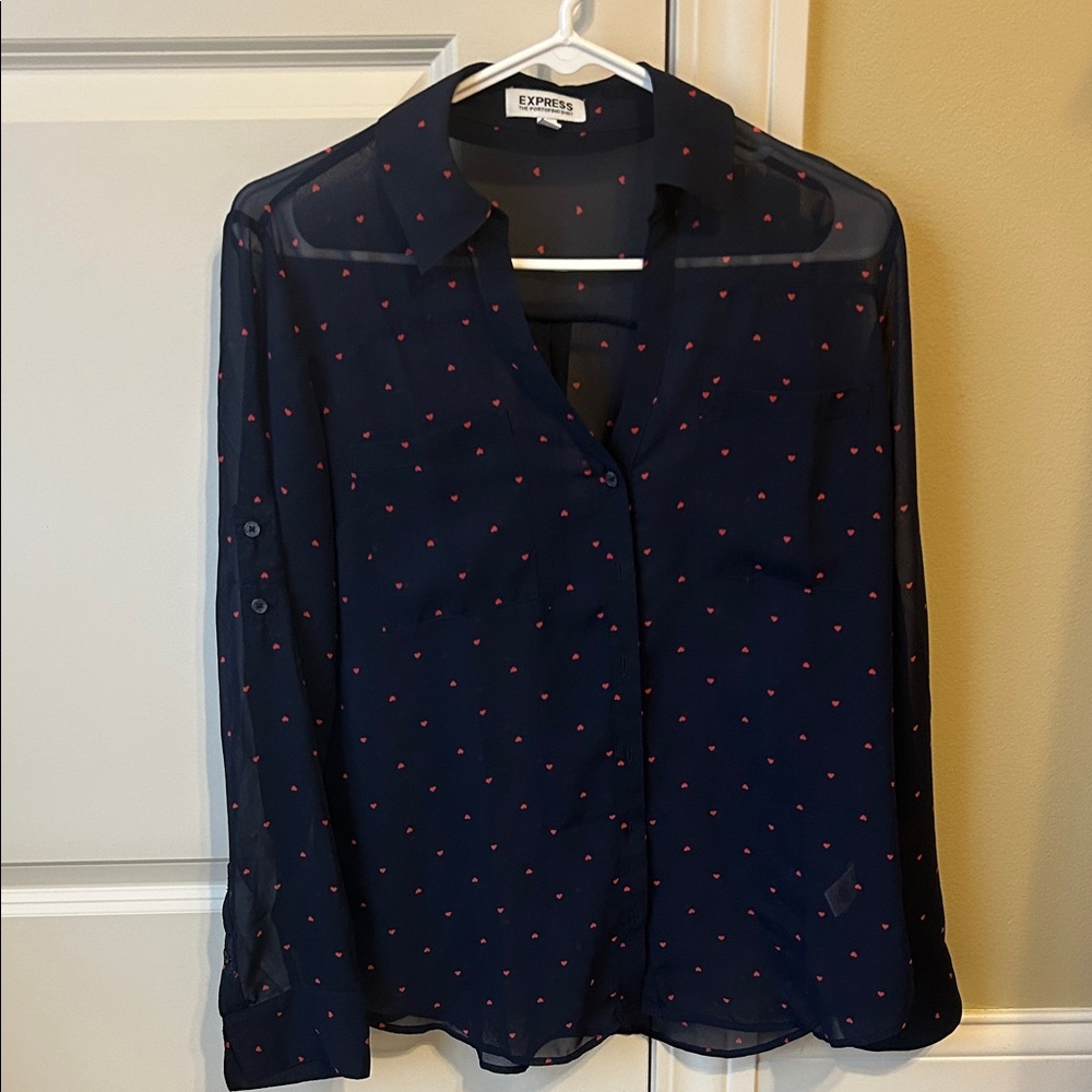 Express Navy Blouse with Red Dots
